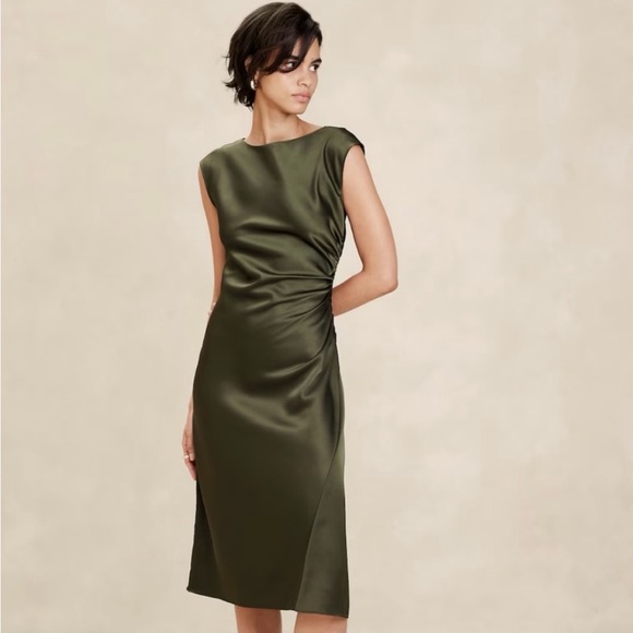 Banana Republic Dresses & Skirts - Banana Republic Olive Green Satin Midi Dress NWT size 0